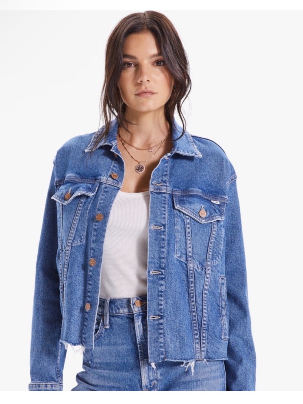 Mother the cut drifter distressed denim jacket